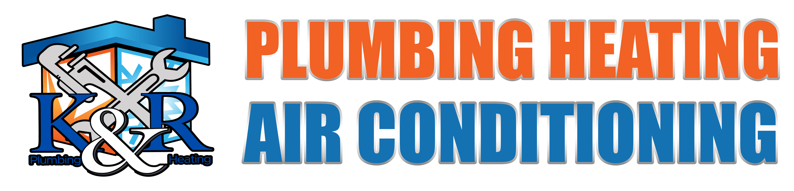 K&R Plumbing & Heating logo with a house and tools, text plumbing heating air conditioning