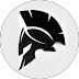 Black Spartan helmet silhouette inside a white circle on a black background.